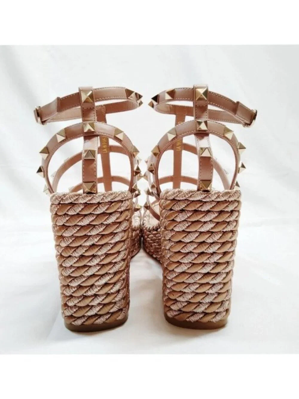 Authentic Valentino Garavani Rockstud Double Platform Espadrille Wedge Sandals